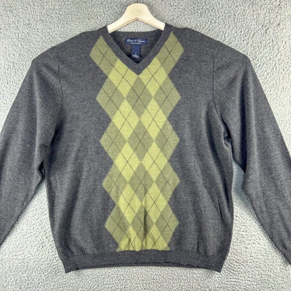 Davis &‎ Squire Argyle Sweater Mens XL Gray Merino Wool Office Preppy Outdoor